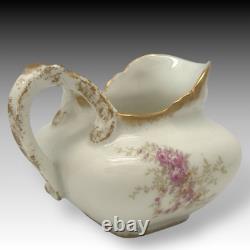 Wm Guerin Limoges France Teapot Creamer Sugar Set Hand Painted Roses & Gold