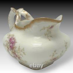 Wm Guerin Limoges France Teapot Creamer Sugar Set Hand Painted Roses & Gold