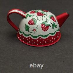 Wolverine Strawberries Tin Toy Childs Tea Pot Canisters Plates Cups 15 Piece Set