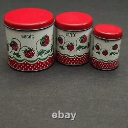 Wolverine Strawberries Tin Toy Childs Tea Pot Canisters Plates Cups 15 Piece Set