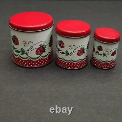Wolverine Strawberries Tin Toy Childs Tea Pot Canisters Plates Cups 15 Piece Set