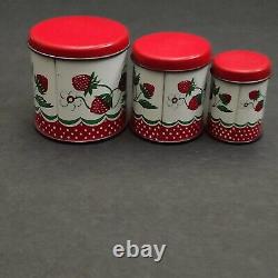 Wolverine Strawberries Tin Toy Childs Tea Pot Canisters Plates Cups 15 Piece Set