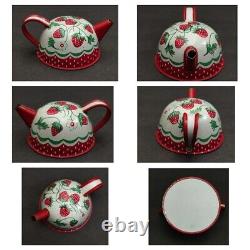 Wolverine Strawberries Tin Toy Childs Tea Pot Canisters Plates Cups 15 Piece Set