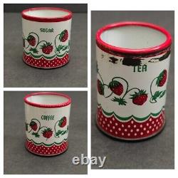 Wolverine Strawberries Tin Toy Childs Tea Pot Canisters Plates Cups 15 Piece Set