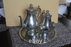 Woodbury Tea Pot Set/5 Creamer Pewters Pitcher Sugar Bowl Platter Coffee Serving