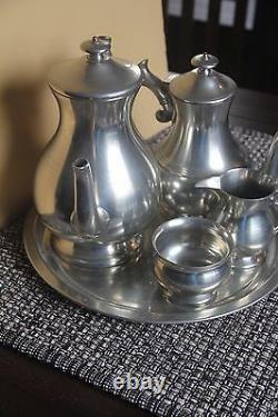 Woodbury Tea Pot Set/5 Creamer Pewters Pitcher Sugar Bowl Platter Coffee Serving