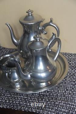 Woodbury Tea Pot Set/5 Creamer Pewters Pitcher Sugar Bowl Platter Coffee Serving