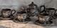 Yixing Clay Teapot Set With 4 Cups & Saucers Paktong Dragons Vintage Rare Zisha