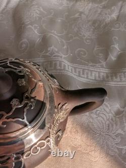 Yixing Clay Teapot Set with 4 Cups & Saucers Paktong Dragons Vintage Rare Zisha