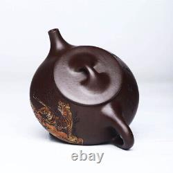 Yixing zisha pottery handmade tea pot tiger embossed master shipiao pot teapot