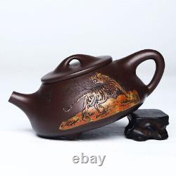 Yixing zisha pottery handmade tea pot tiger embossed master shipiao pot teapot