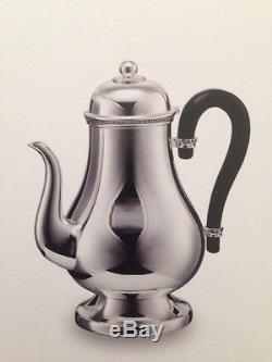 Zanetto Silver Plate 5 Pc Set Coffee Tea Sugar Creamer Oval Tray w Black Handles